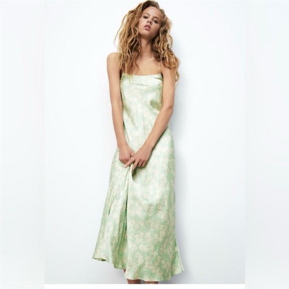 Zara Floral Print Satin Dress - Picture 3 of 6